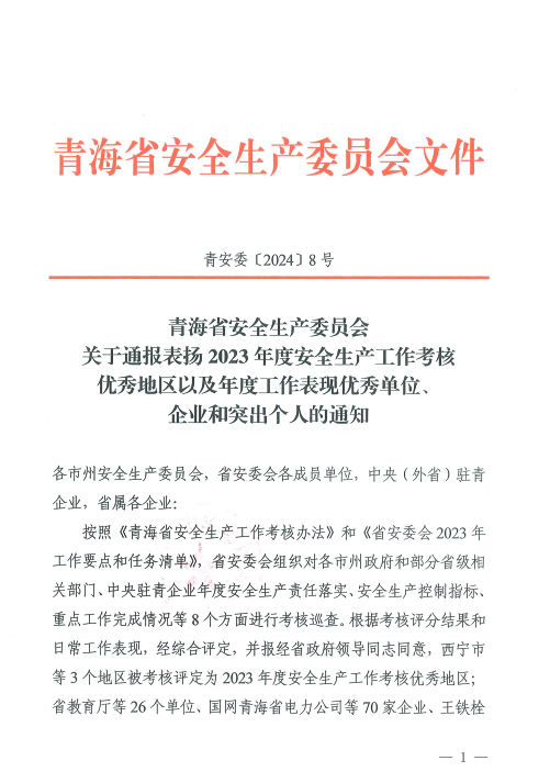 喜報！2023年度安全生產(chǎn)工作優(yōu)秀企業(yè)和突出個人名單揭曉！